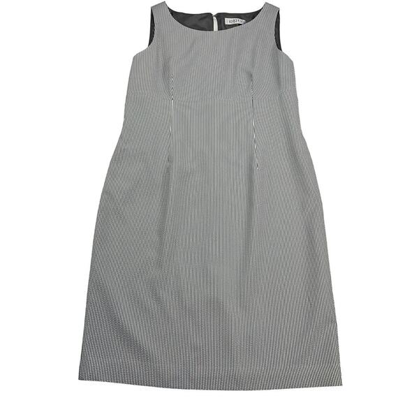 Kasper Pinstripe Seersucker Sleevelss Summer Shift Dress Gray/White Size 14 - Picture 1 of 13